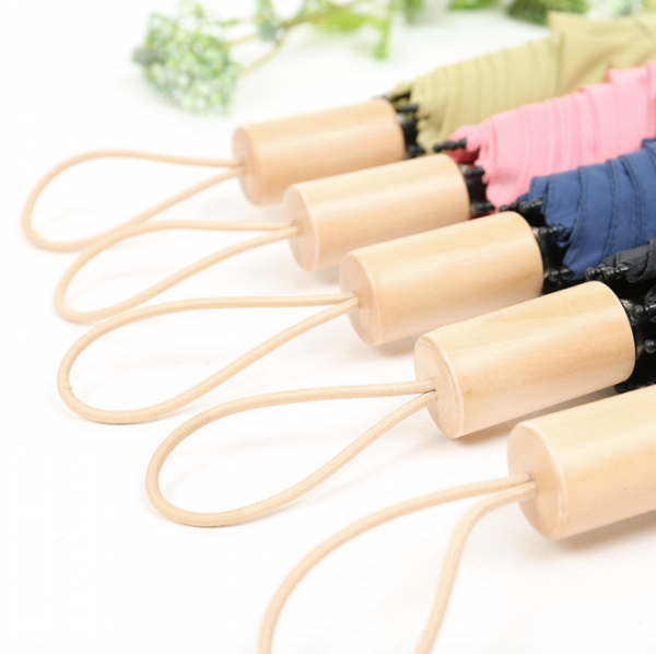 Small fresh umbrella with wooden handle 21inch - Image 3