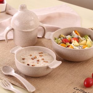 小麥秸稈兒童餐具五件套裝