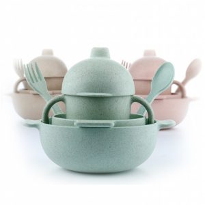 小麥秸稈兒童餐具五件套裝